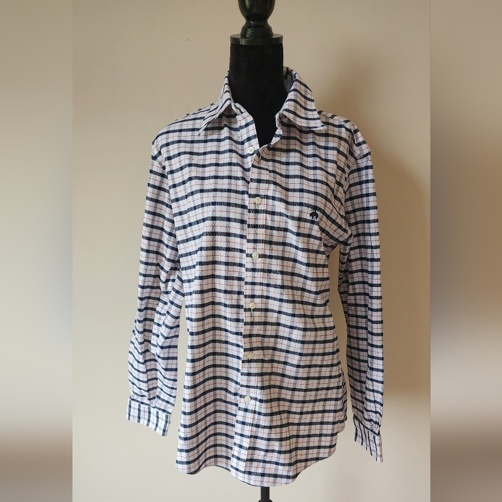 Men's Blue and White Checkered Shirt
